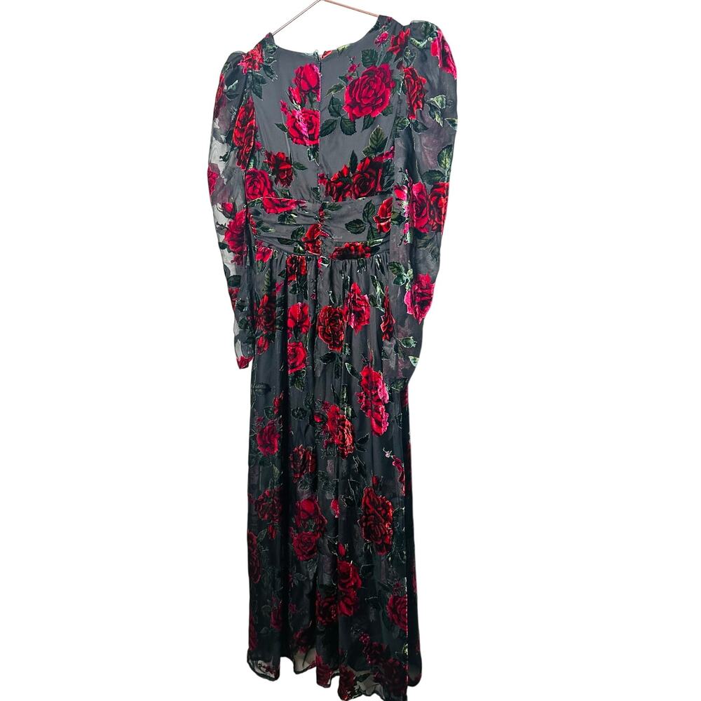 RACHEL PARCELL Black Red Floral Burnout A-Line Plunge Neckline Dress Size 0 - Picture 6 of 16